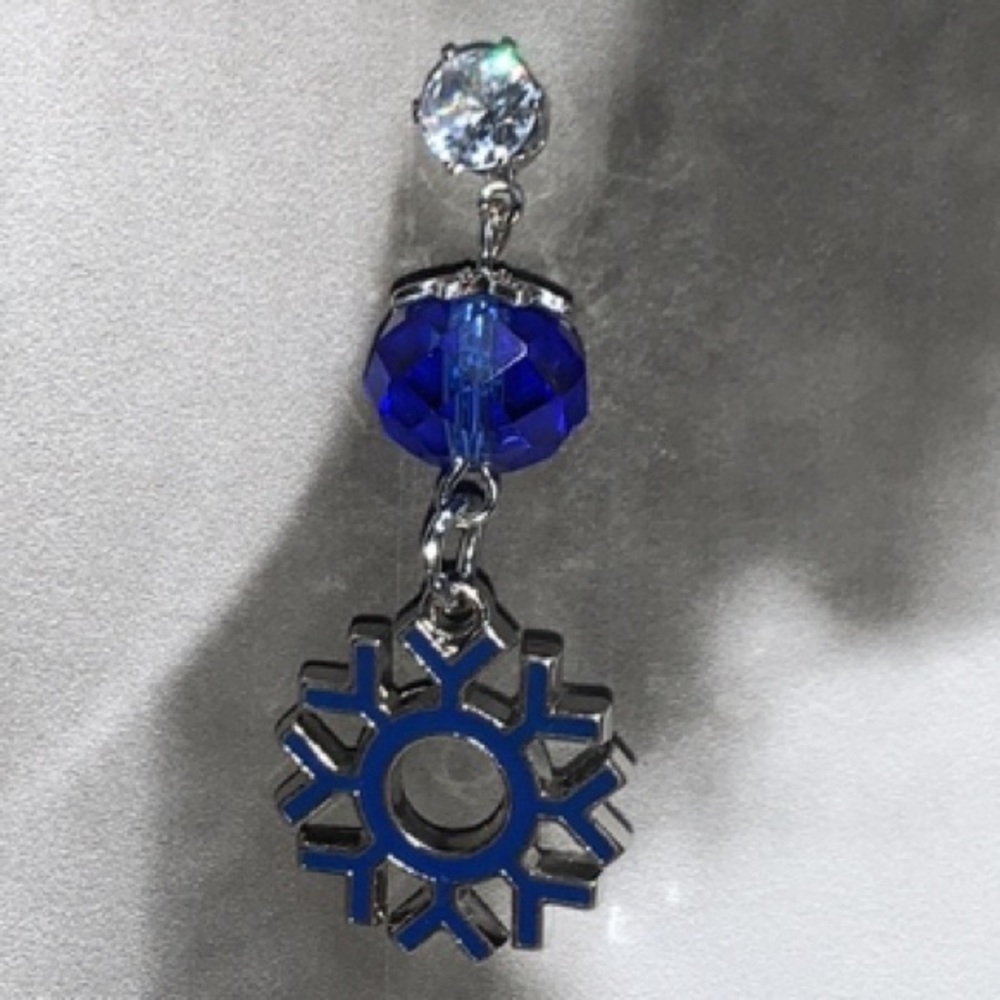 New Hand Crafted Snowflake Dangling Stud Post Earrings with Blue Glass Beads